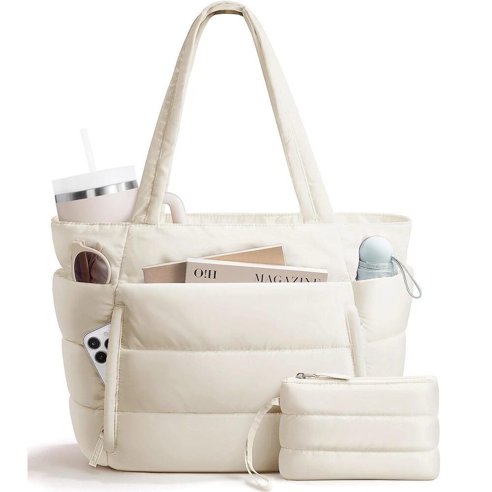 Puffer Tote Bag for Women, Lightweight Puffy Work Handbag Teacher